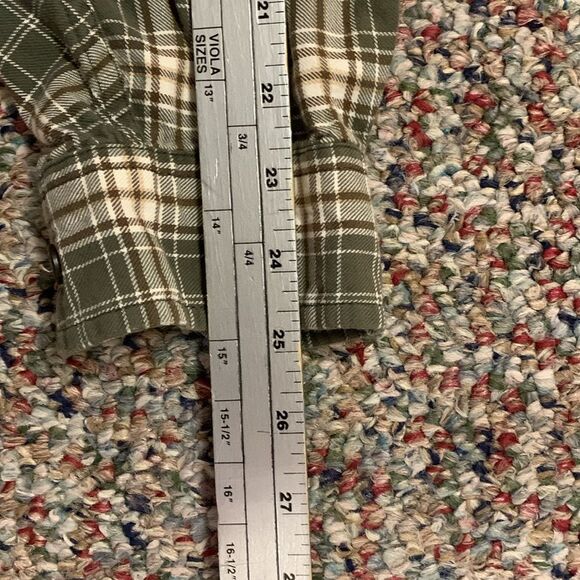 Eddie Bauer Favorite Ivory Green Plaid LS Relaxed Fit Flannel Shirt Size LTall - Picture 8 of 8